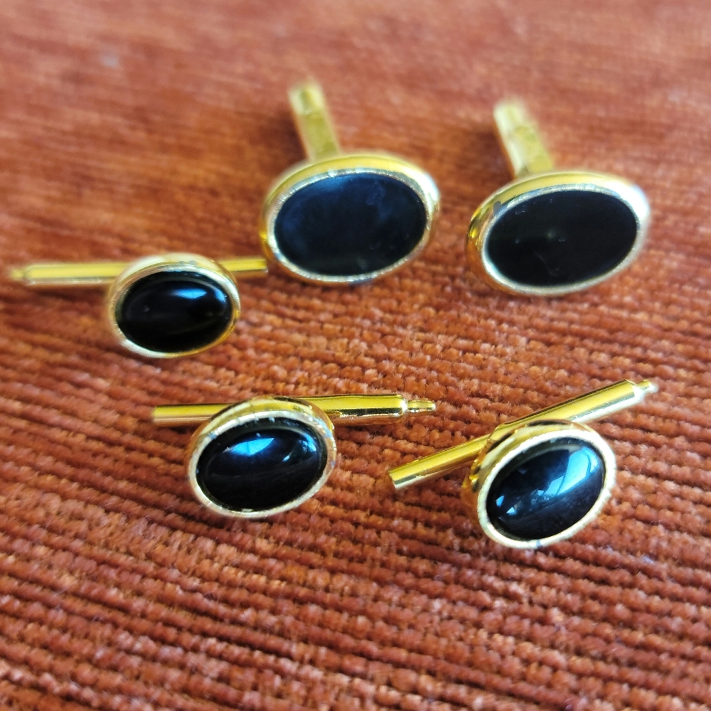 Ebony Tuxedo Cufflinks with Three Dress Shirt Buttons